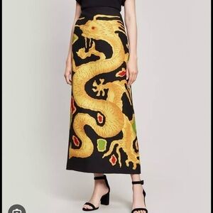 VALENTINO black and gold Dragon maxi skirt wool and silk blend size 42